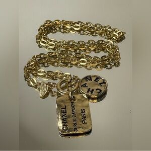 CHANEL Cambon Plate Logo Gold Tone Necklace, EUC